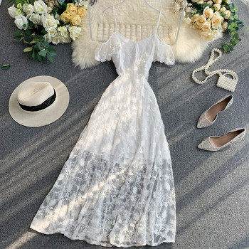 Rochie lunga de dama cu dantela si bretele