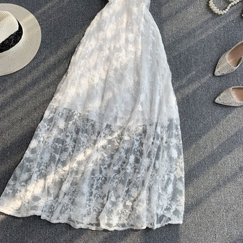 Rochie lunga de dama cu dantela si bretele