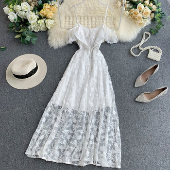 Rochie lunga de dama cu dantela si bretele