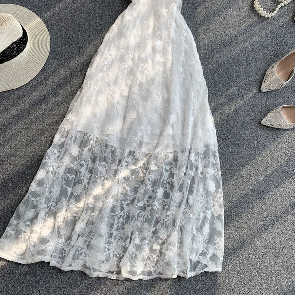 Rochie lunga de dama cu dantela si bretele