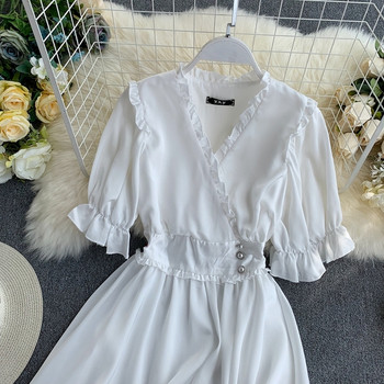 Rochie modernă de damă cu decolteu în V în alb