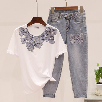 Set de dama modern din doua parti cu panglici in doua culori