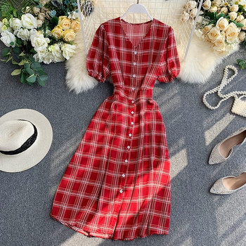 Rochie dama in carouri cu nasturi in mai multe culori