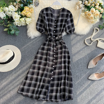 Rochie dama in carouri cu nasturi in mai multe culori