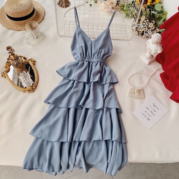 Rochie moderna de dama cu bretele subtiri in mai multe culori