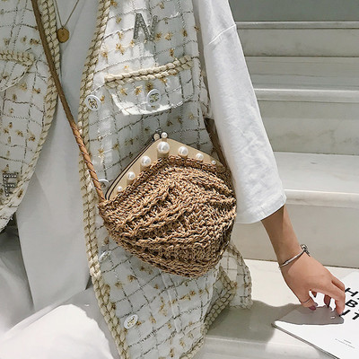 Geanta de dama moderna tricotata cu perle in mai multe culori