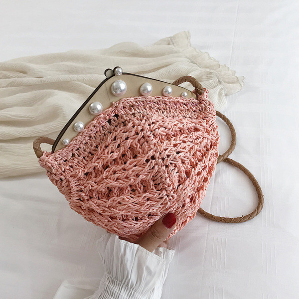 Geanta de dama moderna tricotata cu perle in mai multe culori