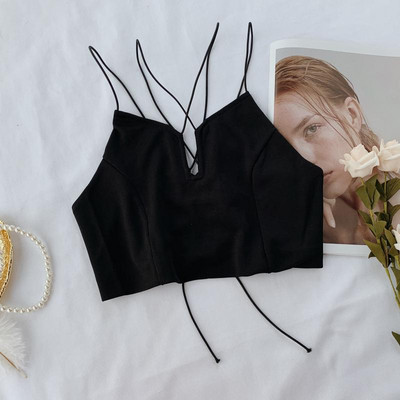 Top scurt de damă cu bretele încrucișate în trei culori