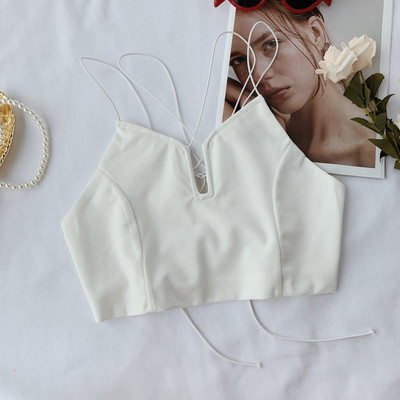 Top scurt de damă cu bretele încrucișate în trei culori