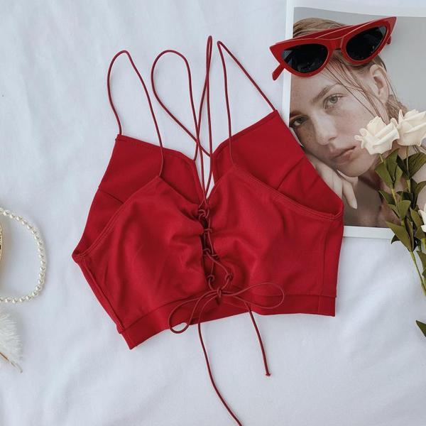 Top scurt de damă cu bretele încrucișate în trei culori