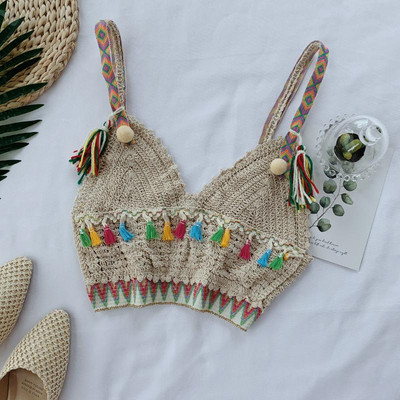 Top scurt de dama tricotat in doua culori