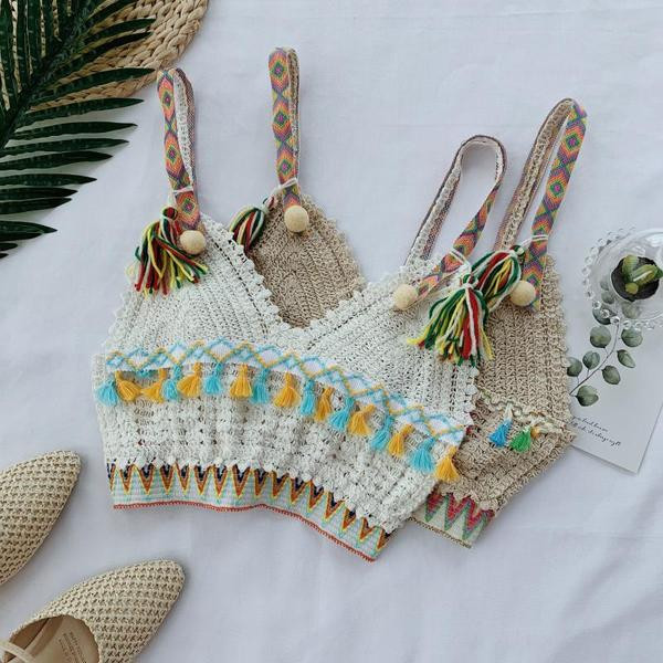 Top scurt de dama tricotat in doua culori