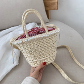 Geanta de vara de dama cu perle si maner lung in doua culori