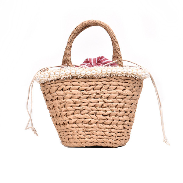 Geanta de vara de dama cu perle si maner lung in doua culori