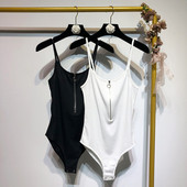 Body de dama cu bretele subtiri si fermoar in doua culori