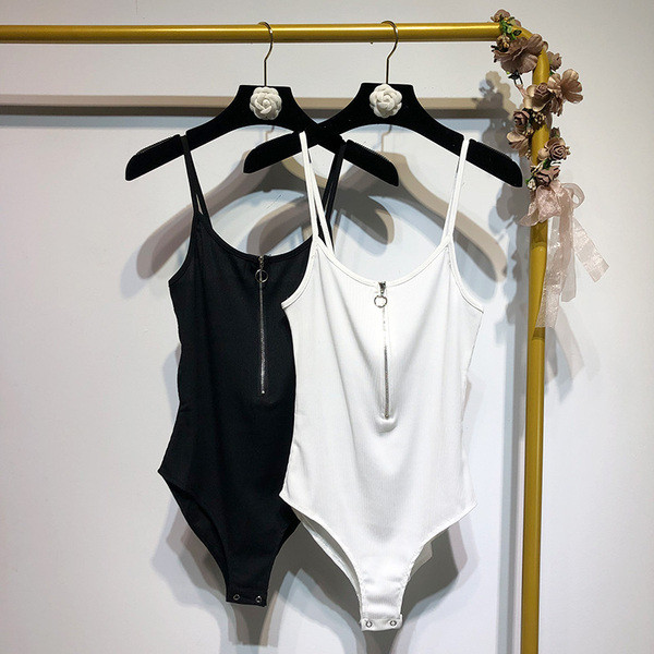 Body de dama cu bretele subtiri si fermoar in doua culori