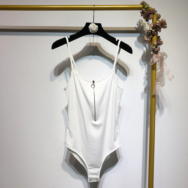 Body de dama cu bretele subtiri si fermoar in doua culori