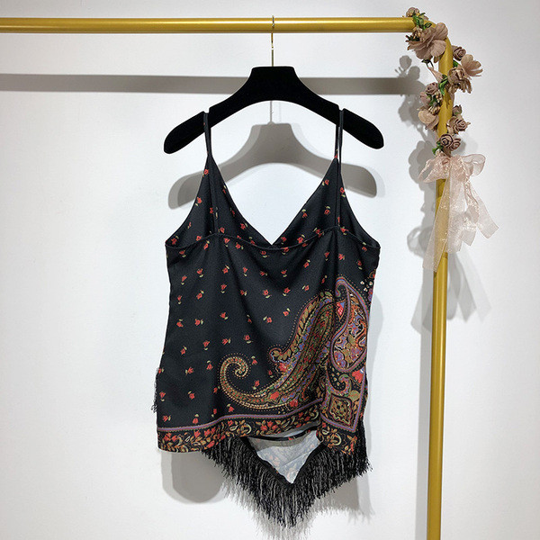 Maieu de damă cu bretele subțiri și franjuri