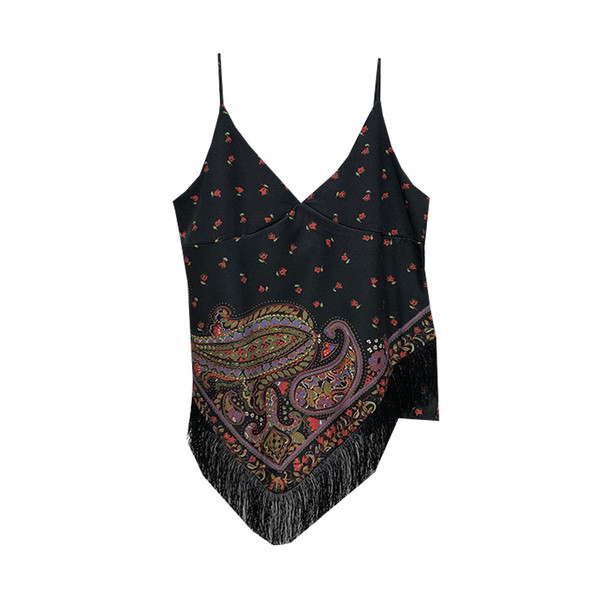 Maieu de damă cu bretele subțiri și franjuri