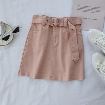 Fusta de dama din denim cu curea in mai multe culori