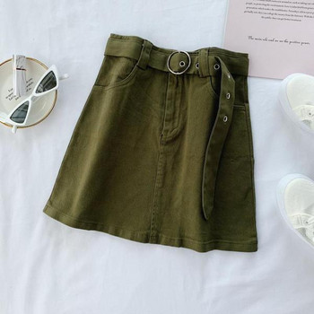 Fusta de dama din denim cu curea in mai multe culori