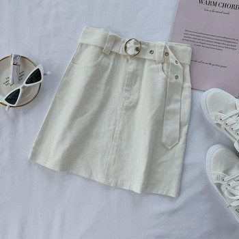 Fusta de dama din denim cu curea in mai multe culori