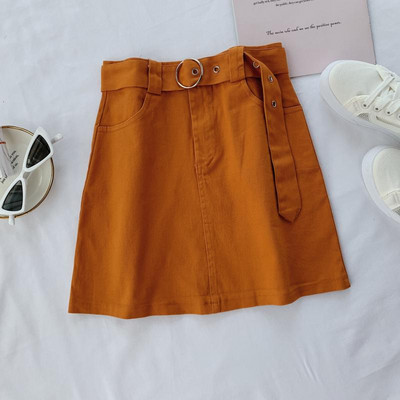 Fusta de dama din denim cu curea in mai multe culori