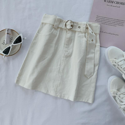 Fusta de dama din denim cu curea in mai multe culori