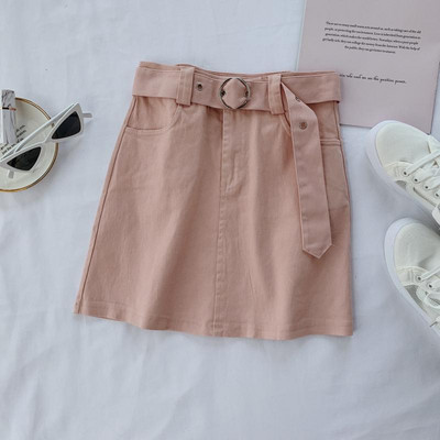 Fusta de dama din denim cu curea in mai multe culori