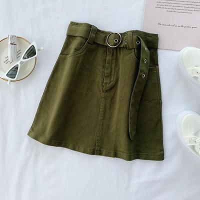 Fusta de dama din denim cu curea in mai multe culori