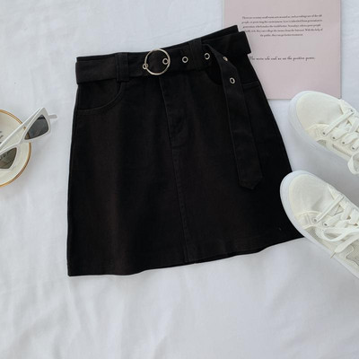 Fusta de dama din denim cu curea in mai multe culori