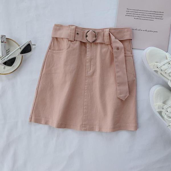 Fusta de dama din denim cu curea in mai multe culori