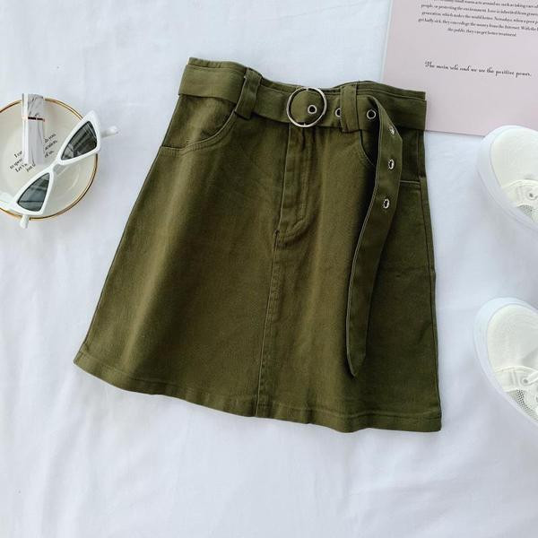 Fusta de dama din denim cu curea in mai multe culori