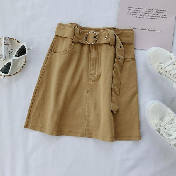 Fusta de dama din denim cu curea in mai multe culori