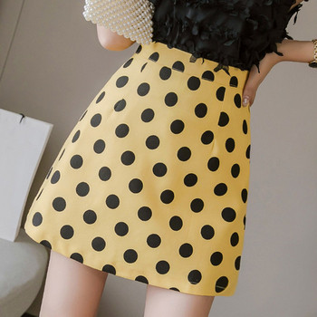 Fusta de dama moderna cu buline in galben si verde