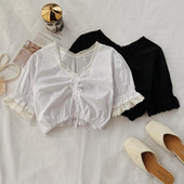 Bluza scurta de dama cu dantela in alb si negru