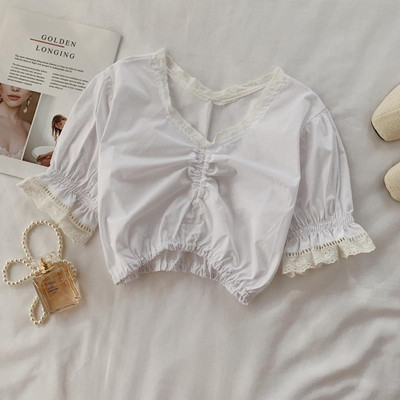 Bluza scurta de dama cu dantela in alb si negru