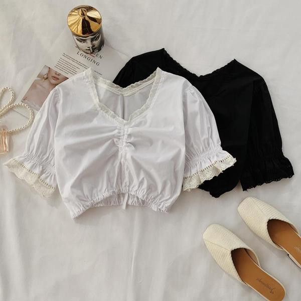 Bluza scurta de dama cu dantela in alb si negru