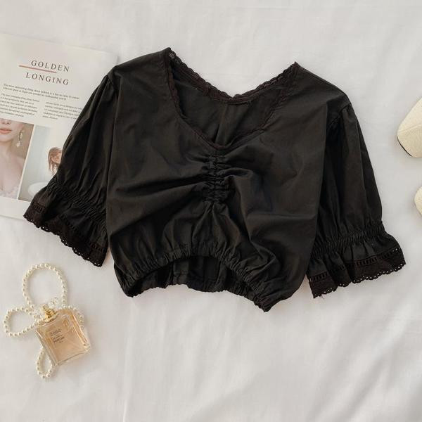 Bluza scurta de dama cu dantela in alb si negru