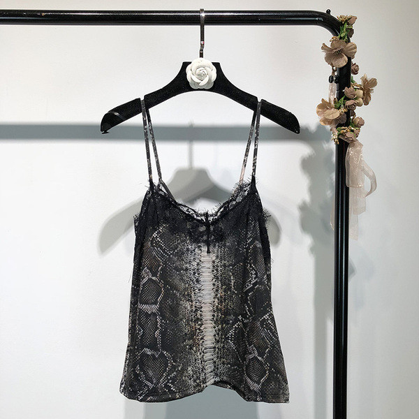 Maieu elegant de damă cu bretele subțiri cu imprimeu animal