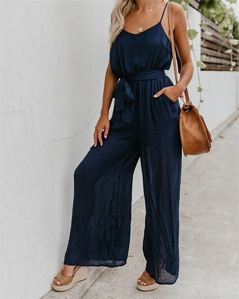 Γυναικεία ολόσωμη φόρμα με λεπτούς ιμάντες ώμου σε τρία χρώματα