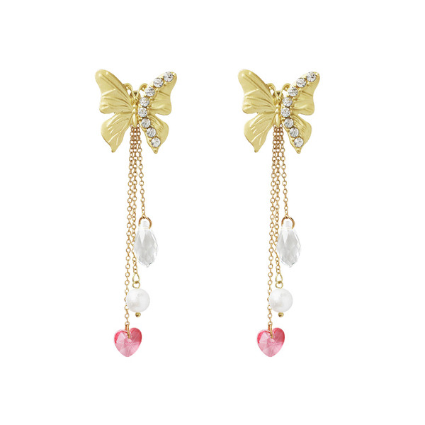 Cercei de dama actuali de culoare aurie cu margele si pietre