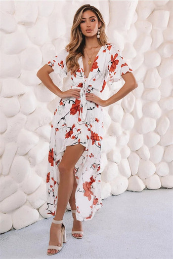 Rochie moderna de dama cu model floral si maneci lotus