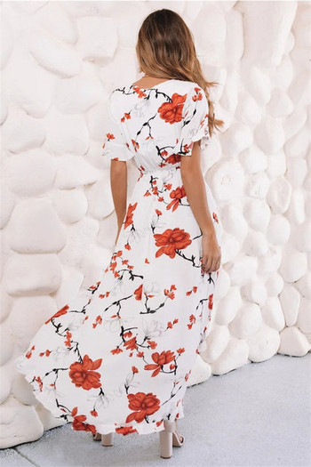 Rochie moderna de dama cu model floral si maneci lotus