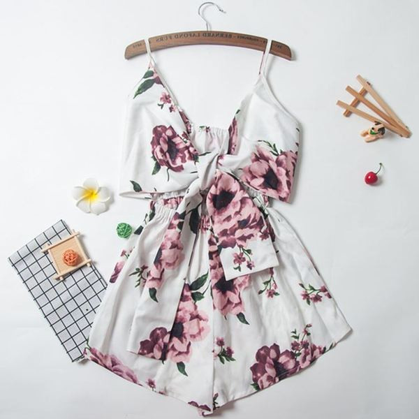 Γυναικείες ολόσωμες φόρμες με V-λαιμό και floral πριντ