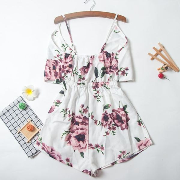 Γυναικείες ολόσωμες φόρμες με V-λαιμό και floral πριντ