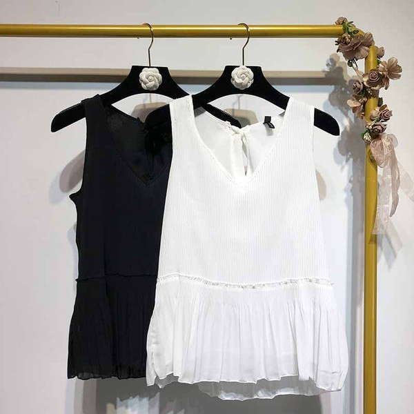 Maieu de damă plisat cu bretele largi în două culori