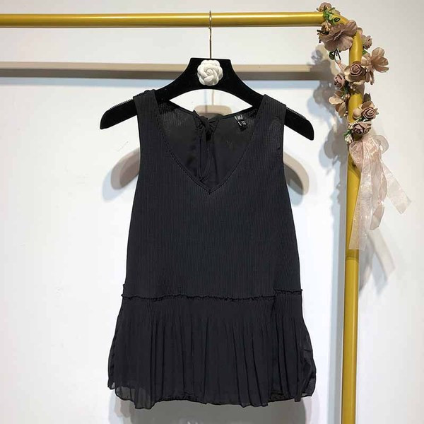 Maieu de damă plisat cu bretele largi în două culori