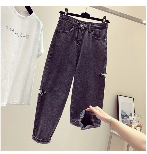 Blugi moderni de dama cu motive rupte in negru si albastru