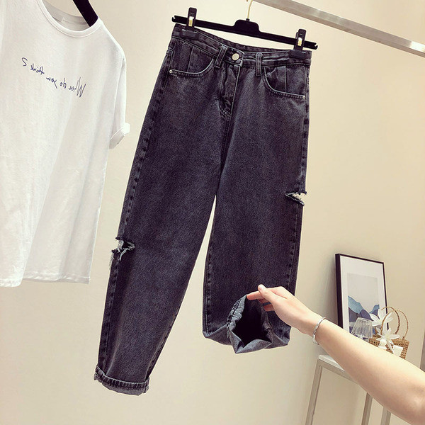 Blugi moderni de dama cu motive rupte in negru si albastru